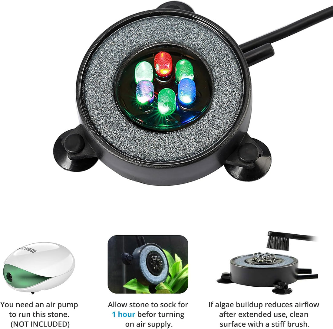 NICREW LED Aquarium Bubbling Stone Disk, 2 Inch Fish Tank Bubbler