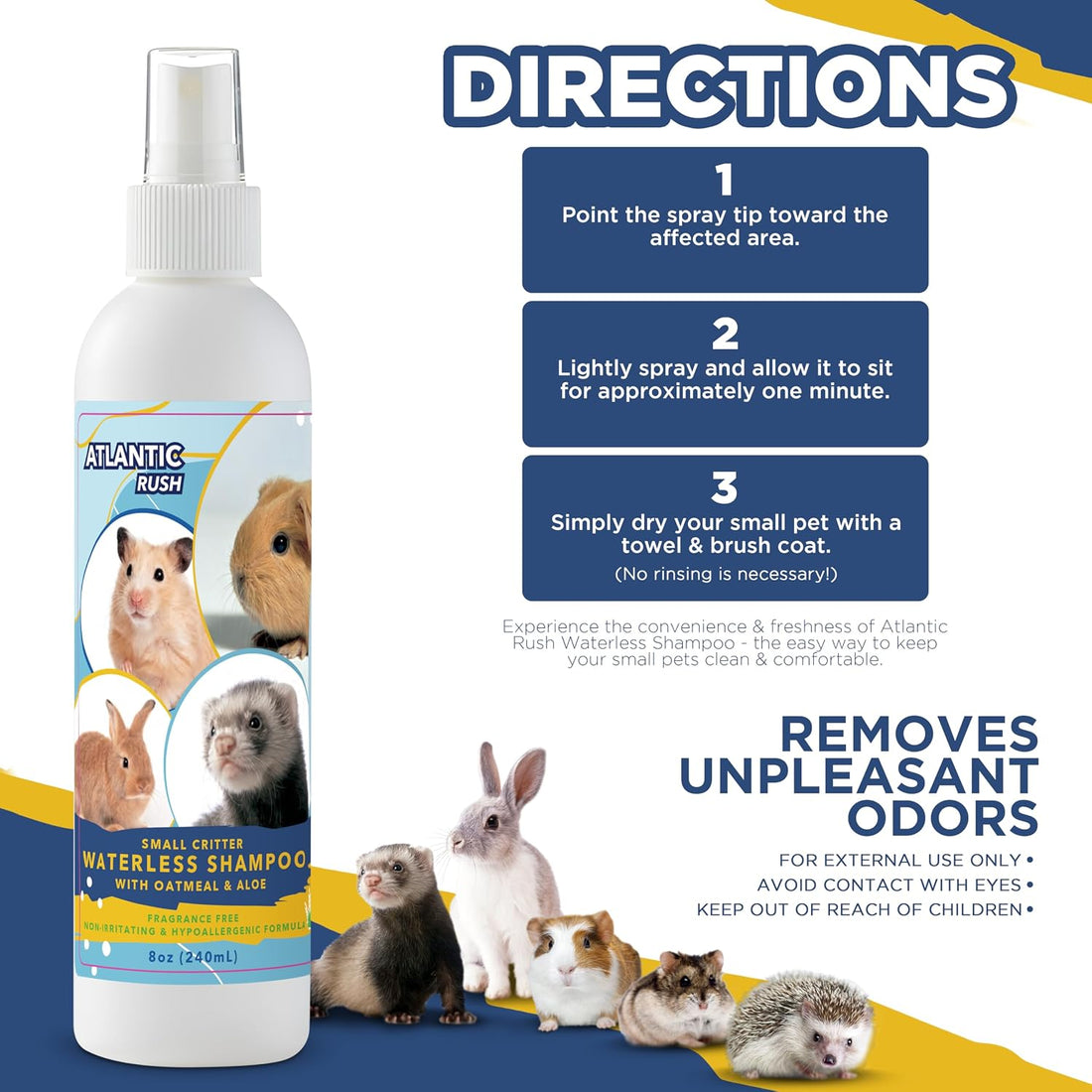Atlantic Rush Waterless Shampoo for Small Pets- 8oz Pet Spray