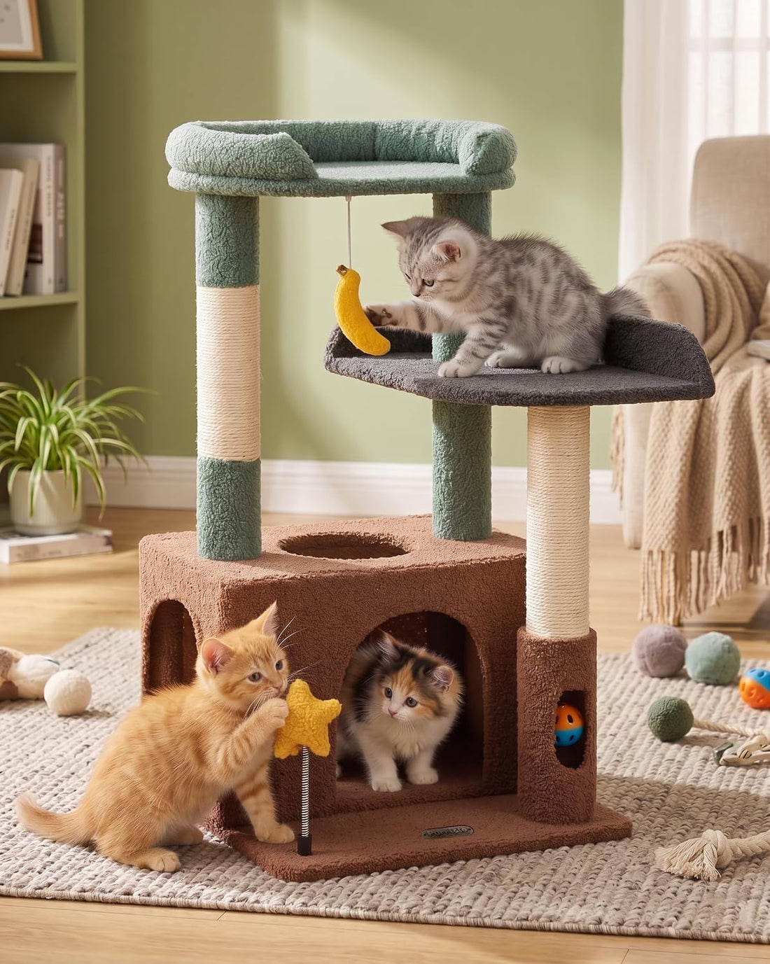 Small Cat Tree for Kittens, 30" Compact Cat Tower with Wide Base