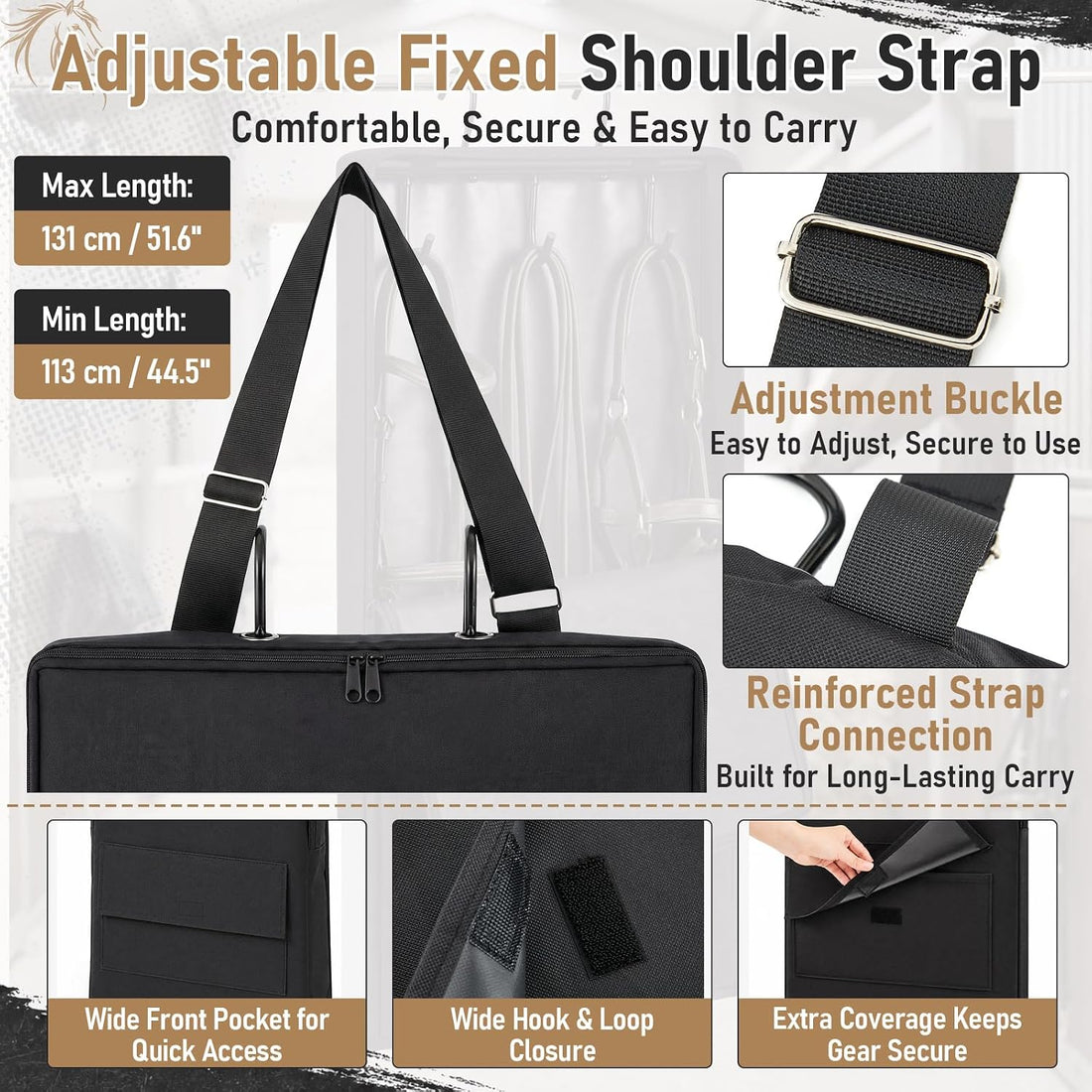 Horse Bridle Bag, 600D Oxford Waterproof Tack Organizer with 3prong