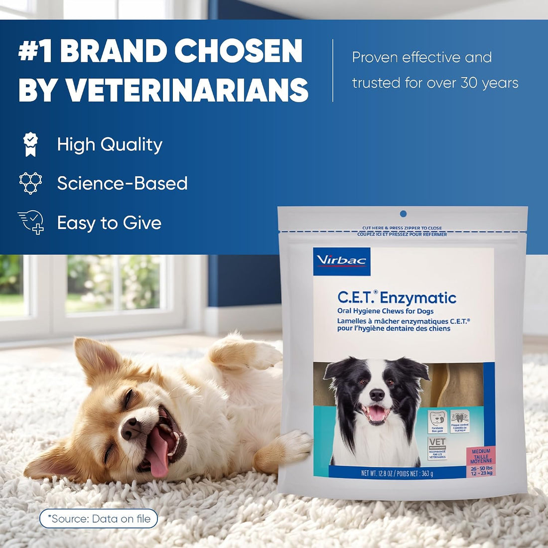 C.E.T. Enzymatic Oral Hygiene Chews for Dogs, Tartar Control, Medium
