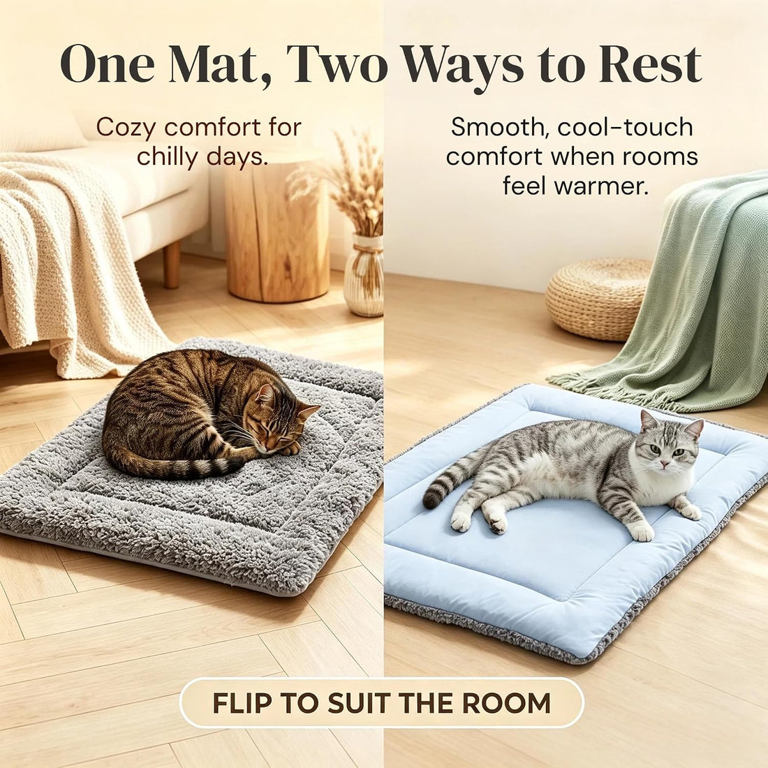 Reversible Cat Bed Mat, Cool-Touch Ice Silk & Self-Warming Fleece