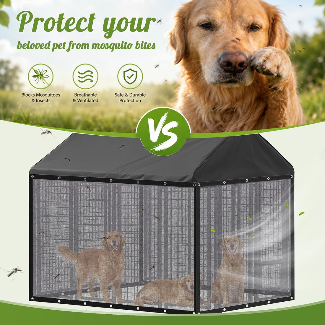 Outdoor Dog Kennel Side Shade Screen Only, Fits 8' x 4' x 6' Cage