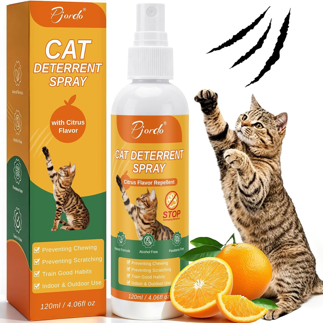 Pjordo Citrus Scent Cat Deterrent Spray, Stop Cat Chewing & Scratching