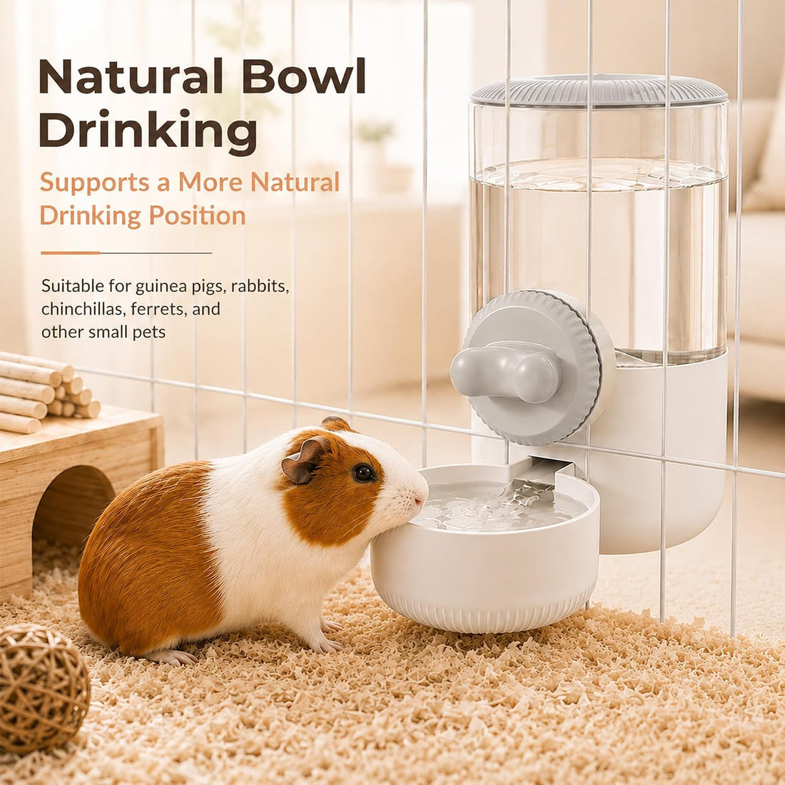 34 oz Cage-Hanging Gravity Water Bowl & Pet Water Dispenser