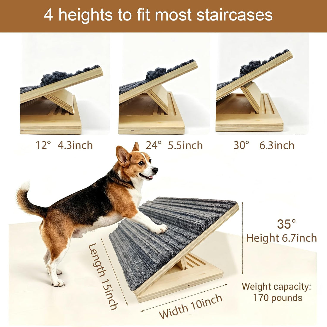 Dog Stairs Ramp for Small & Medium Dogs 1 Pack,Wooden Non-Slip Pet