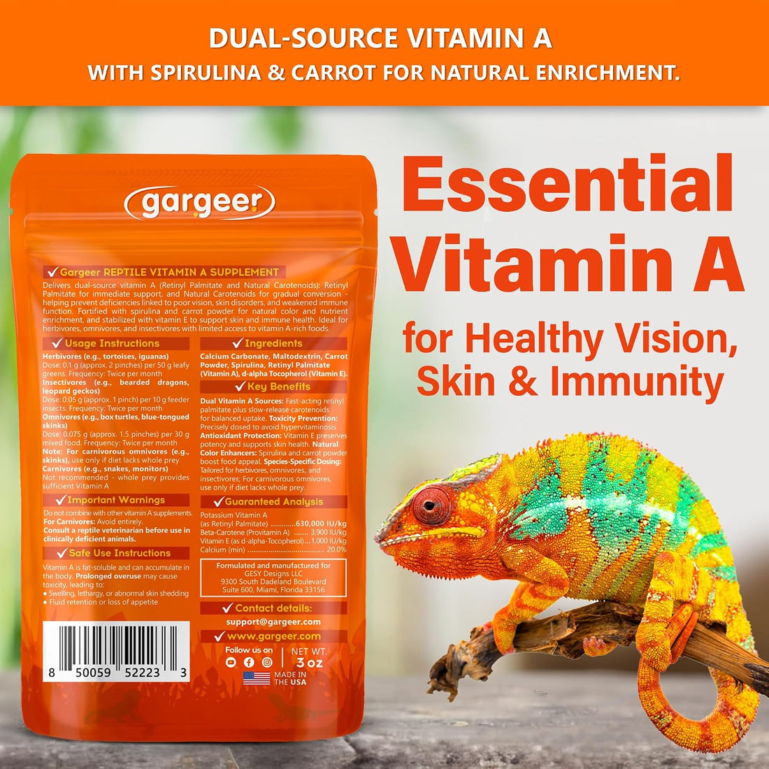 Gargeer 3oz Reptiles Vitamin A Supplement. Skin & Vision Support