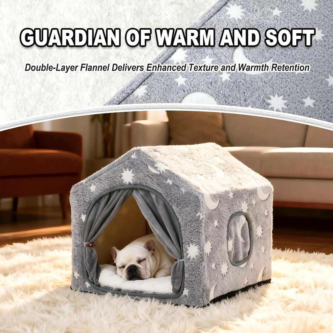 Indoor Dog House, Soft Warm Glow Dog Cave for Cat & Small Dogs