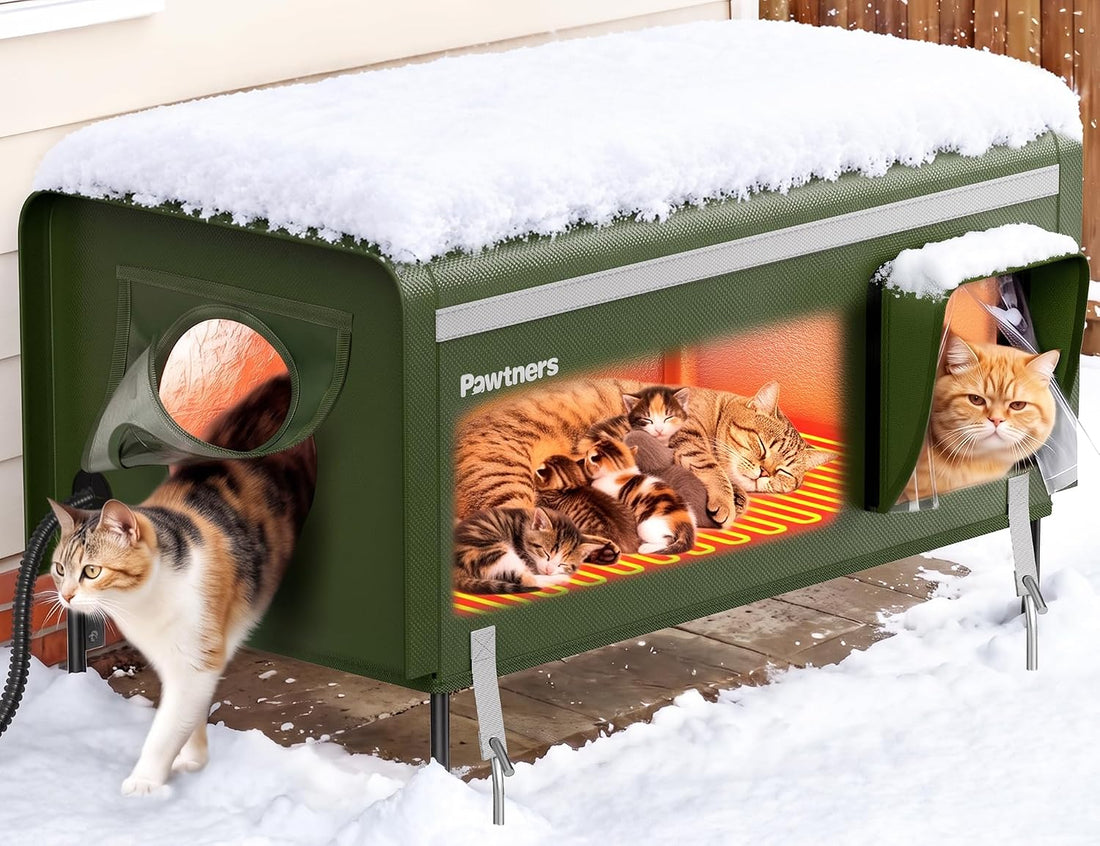 Pawtners 32'' XXL Heated Outdoor Cat House for Outside feral Cats