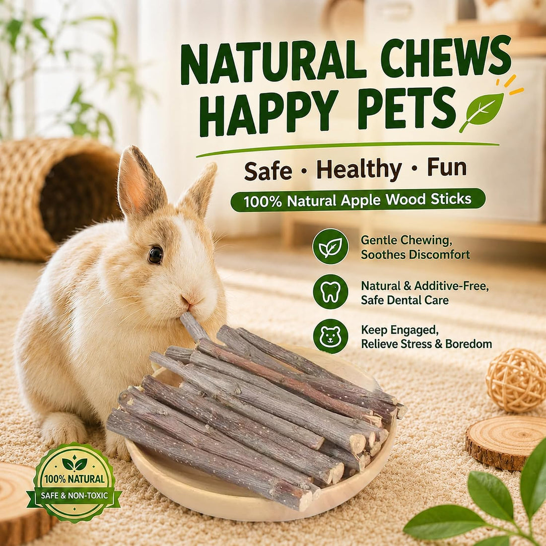 WDEFUN 500g Organic Apple Sticks Small Animals Molar Wood Treats Toys