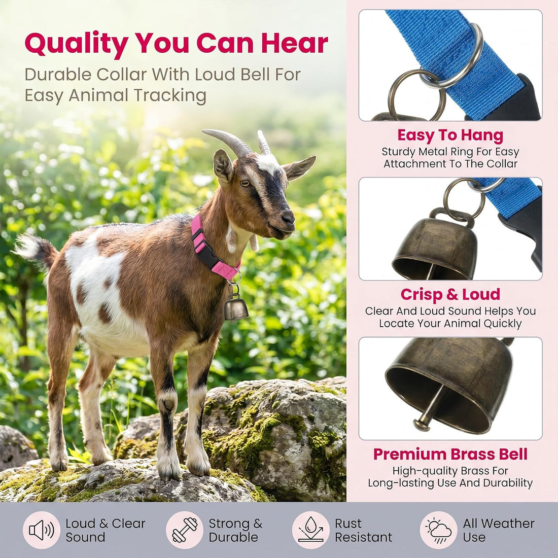 3 Pack Goat Collars with Bells Anti-Lost Adjustable Collar Set