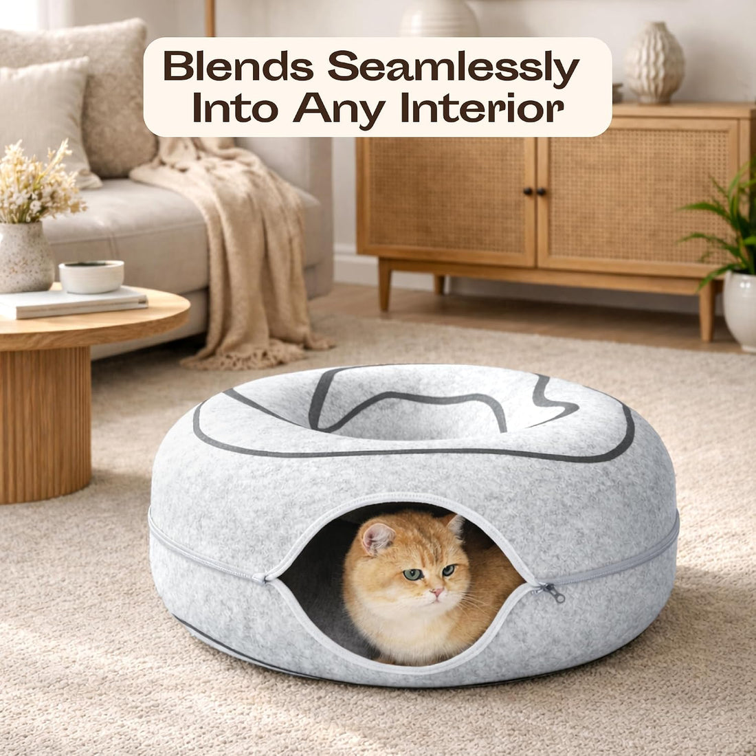 Peekaboo Cat Cave Donut - Cat Tunnel Bed for Indoor Cats