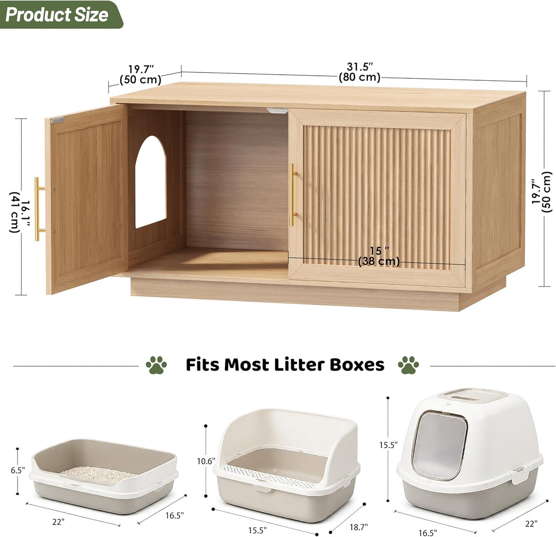 Fluted Cat Litter Box Enclosure Furniture, Cat House for 2 Cats