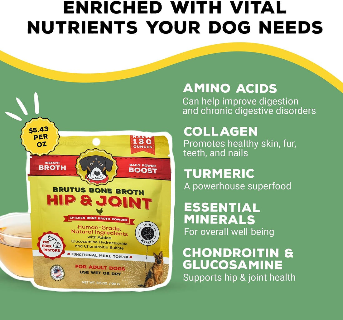 Brutus Broth Dog Food Topper - Instant Bone Broth Powder for Dogs