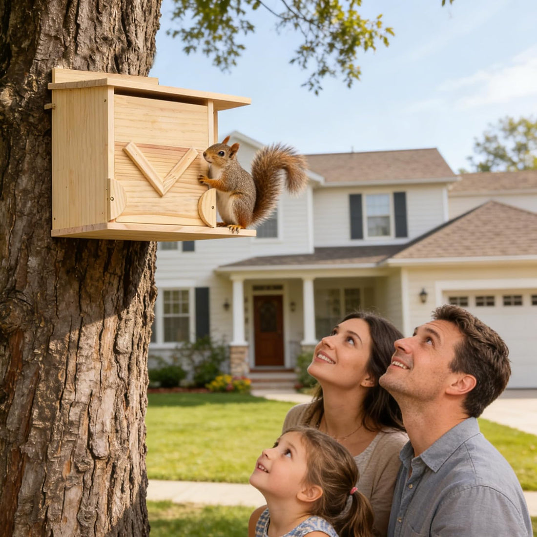 Handmade Squirrel House with Covered Porch