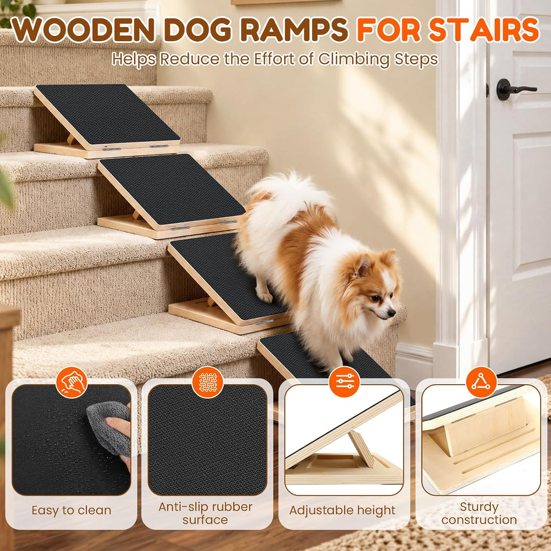 Dog Ramp for Stairs, 4 Pack Adjustable Pet Ramp for Small Dogs
