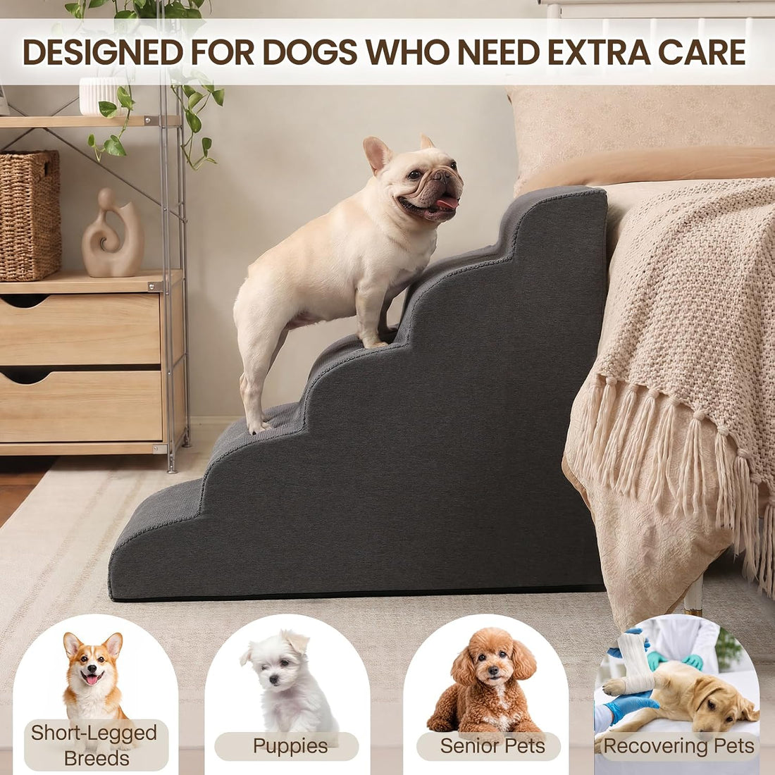 Pet Stairs for High Beds, 28.2" H 5-Step Dog Steps for Small & Medium