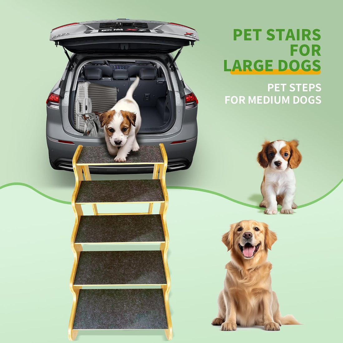 Dog Steps for Bed,Dog Stairs for Large & Oldder Dogs,Bamboo Pet