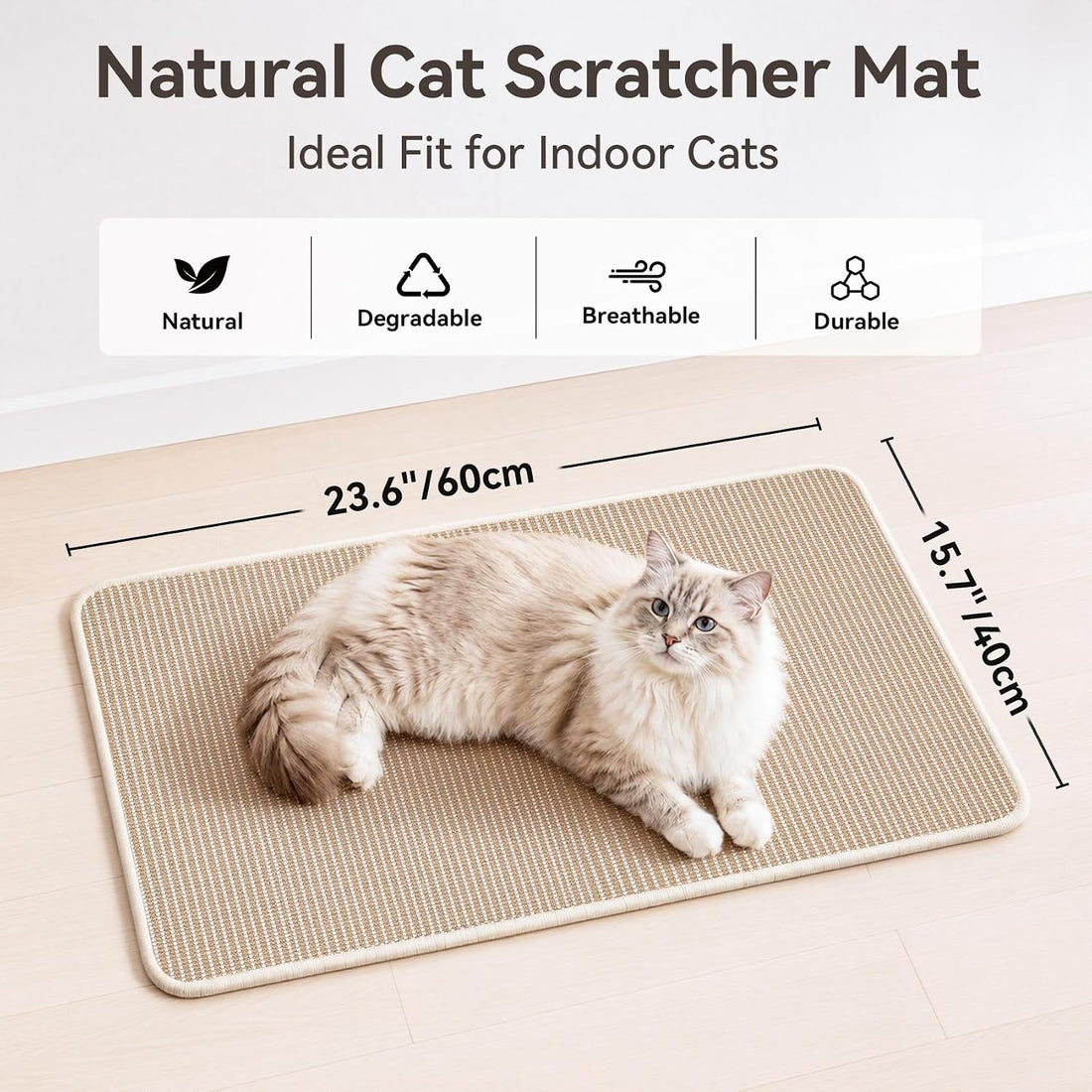 Cat Scratcher Mat, 23.6"x15.7" Natural Sisal Cat Scratch Pad