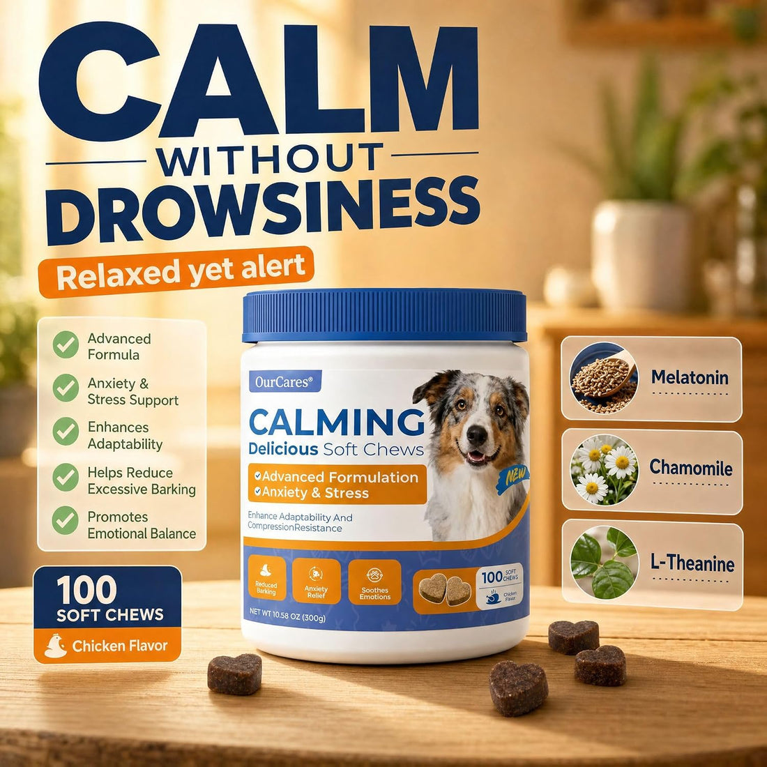 Calming Chews for Dogs Melatonin Anxiety Trial Pack 15 Ct