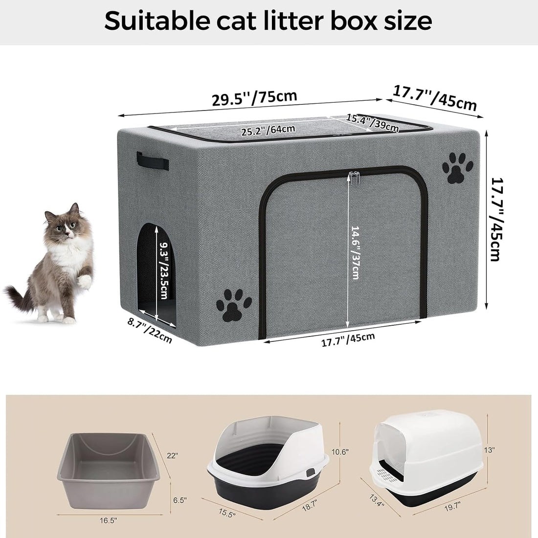 Hidden Cat Litter Box Enclosure with Cat Bed
