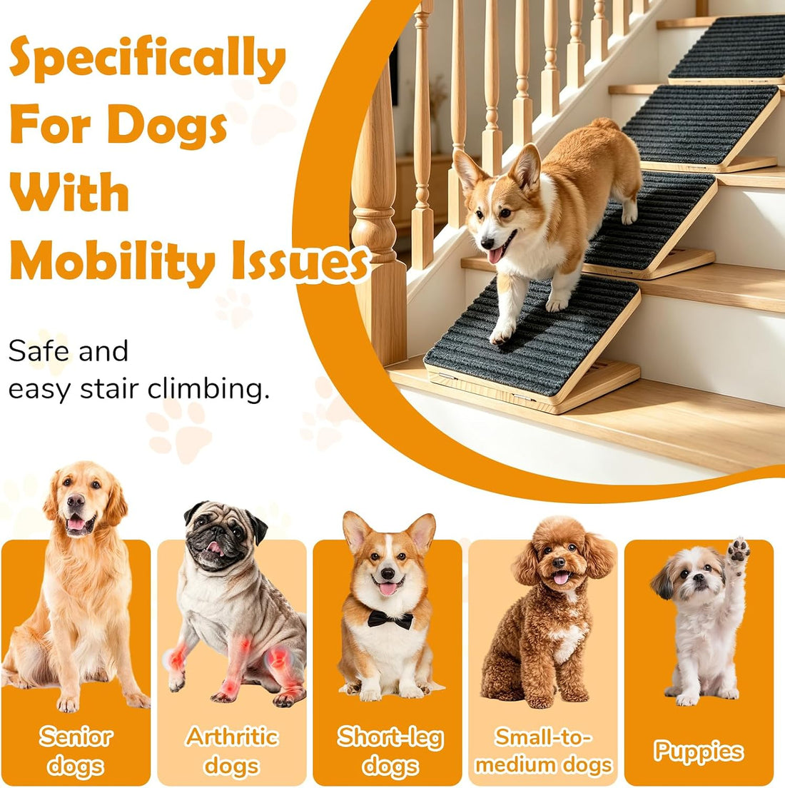 Adjustable Dog Ramp for Stairs - 3 Pack, Dog Stairs for Small Dogs