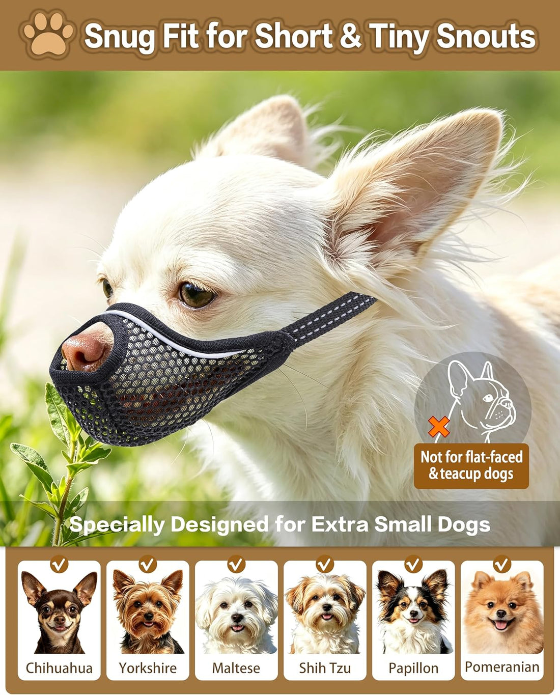 Soft Mesh Dog Muzzle for Short Snout Extra Small Dogs Anti-bite