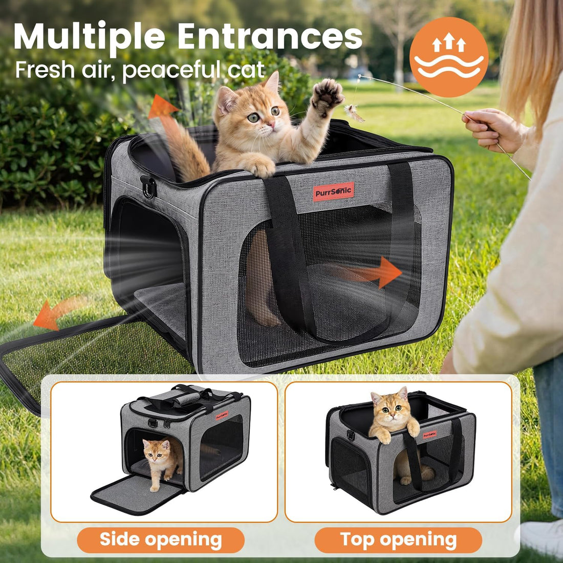 Cat Carrier Soft Sided Airline Approved Portable Travel Bag, Gray