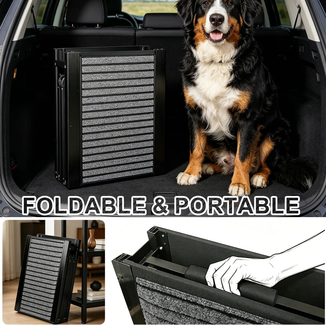 Dog Ramp for Car 79" L 17.3" W，Foldable Extra-Long Ramp