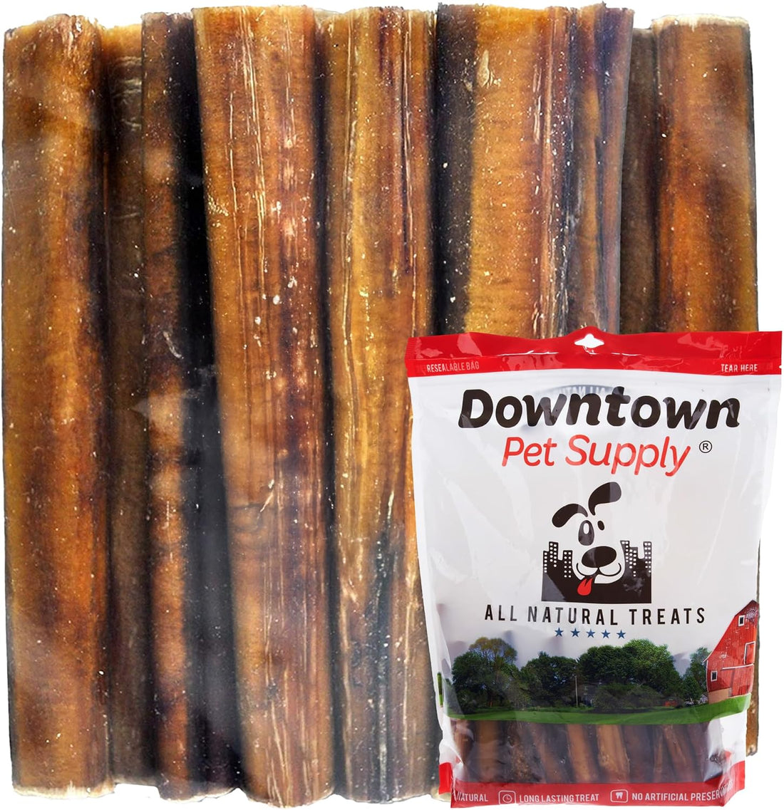 Downtown Pet Supply Jumbo Bully Sticks for Dogs - Natural Beef Chews