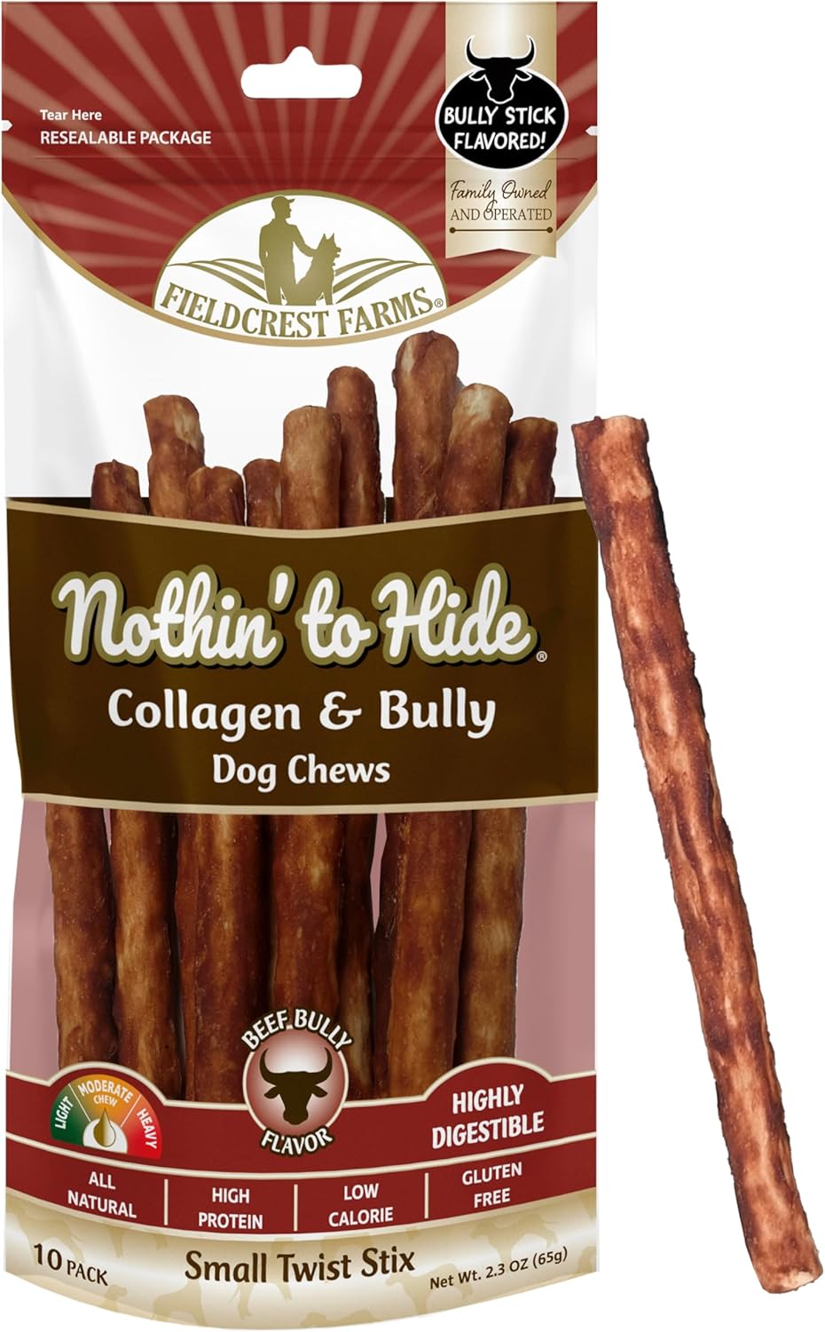 Fieldcrest Farms Nothin' to Hide Twist Stix, Beef Bully, 10 Count