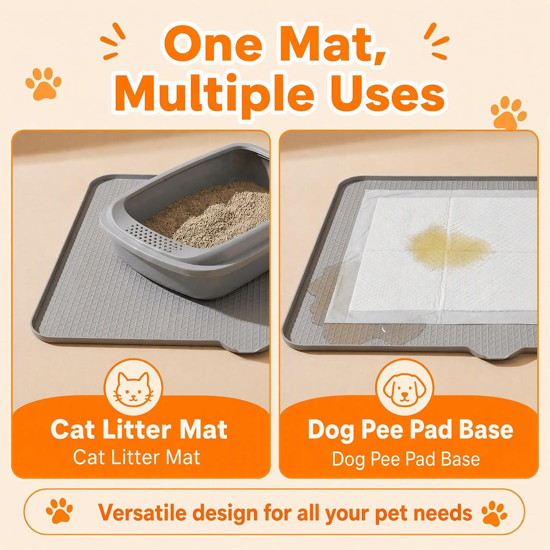 Cat Litter Mat, XL 40"x28" Silicone Litter Box Mat, Tilted Drain Spout