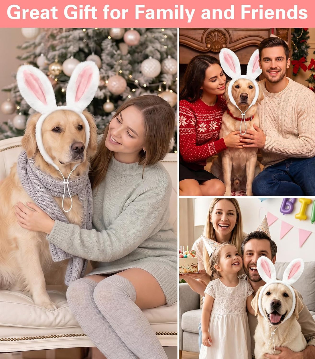 SIOTMERA Adjustable Dog Bunny Ears Headband, Fuzzy Pet Bunny Costume