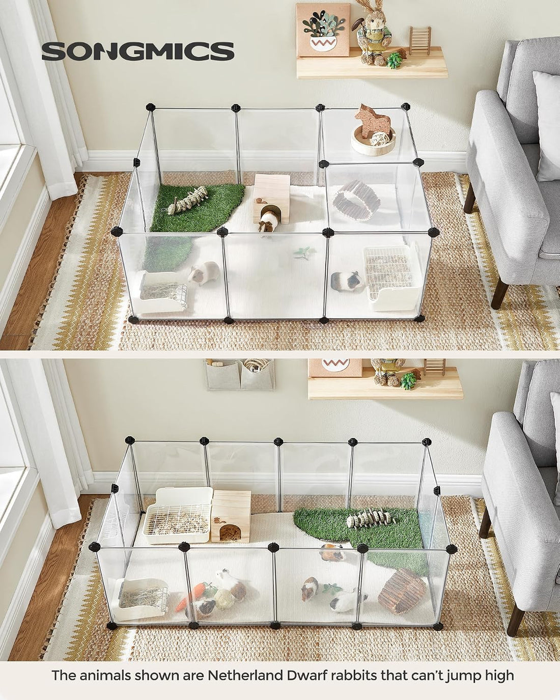SONGMICS Pet Playpen with Floor, Small Animal Playpen