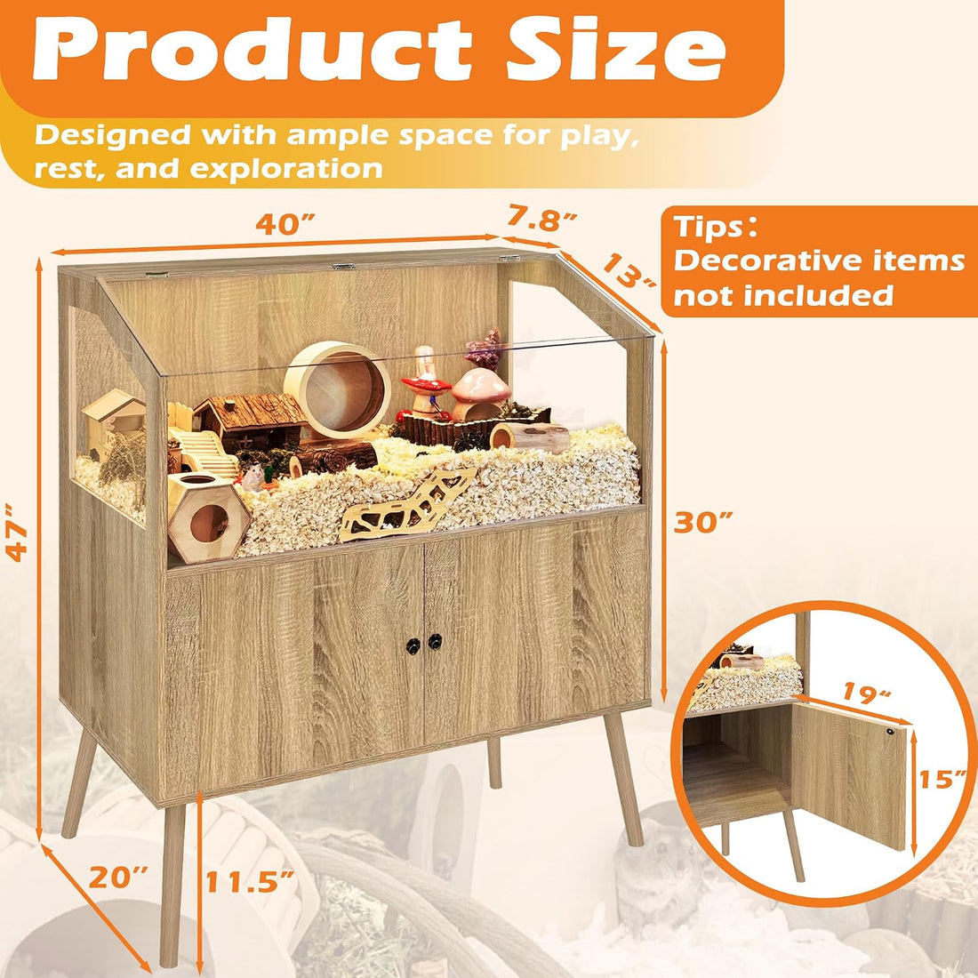 PROLEE Hamster Cage with Storage Cabinet,Large Hamster Encloure Chew