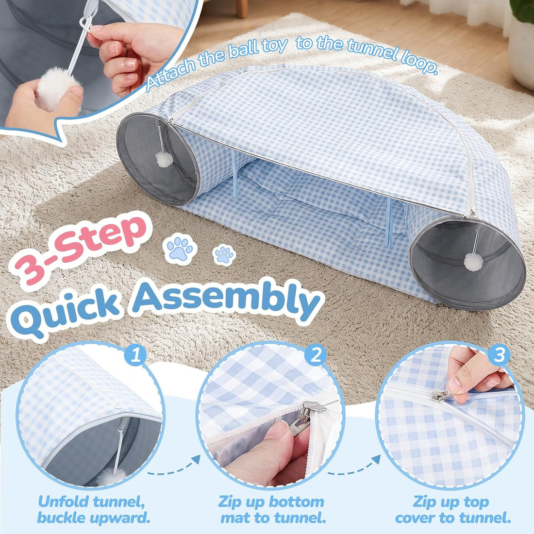 Bunny Tunnel Bed, 2-in-1 Collapsible Rabbit Guinea Pig Hideout