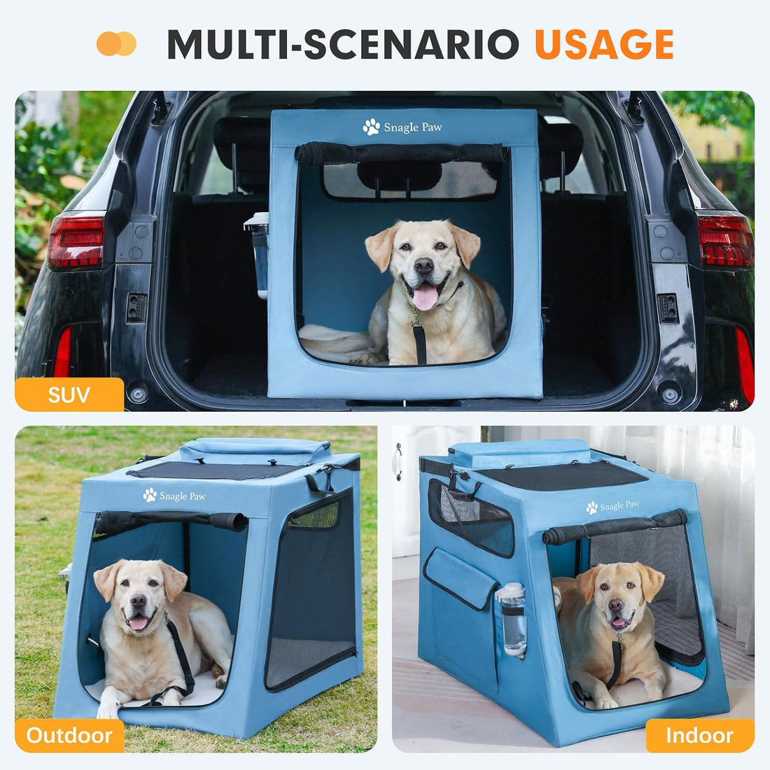 Metal Frame Dog Car Crate, Portable Pet Carrier for Medium Large
