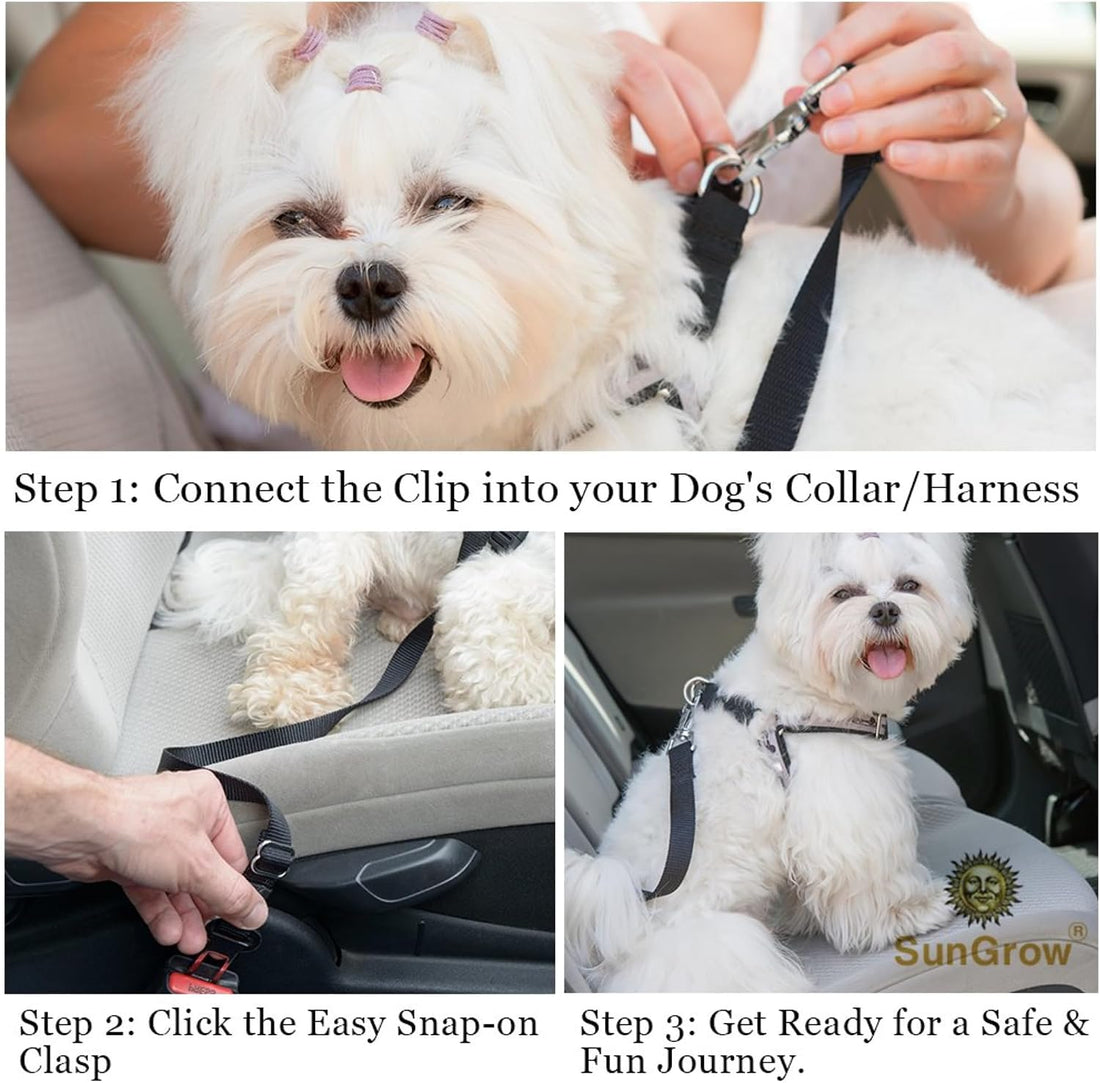 SunGrow Dog Seat Belt for Car, Adjustable Nylon Pet Seatbelt