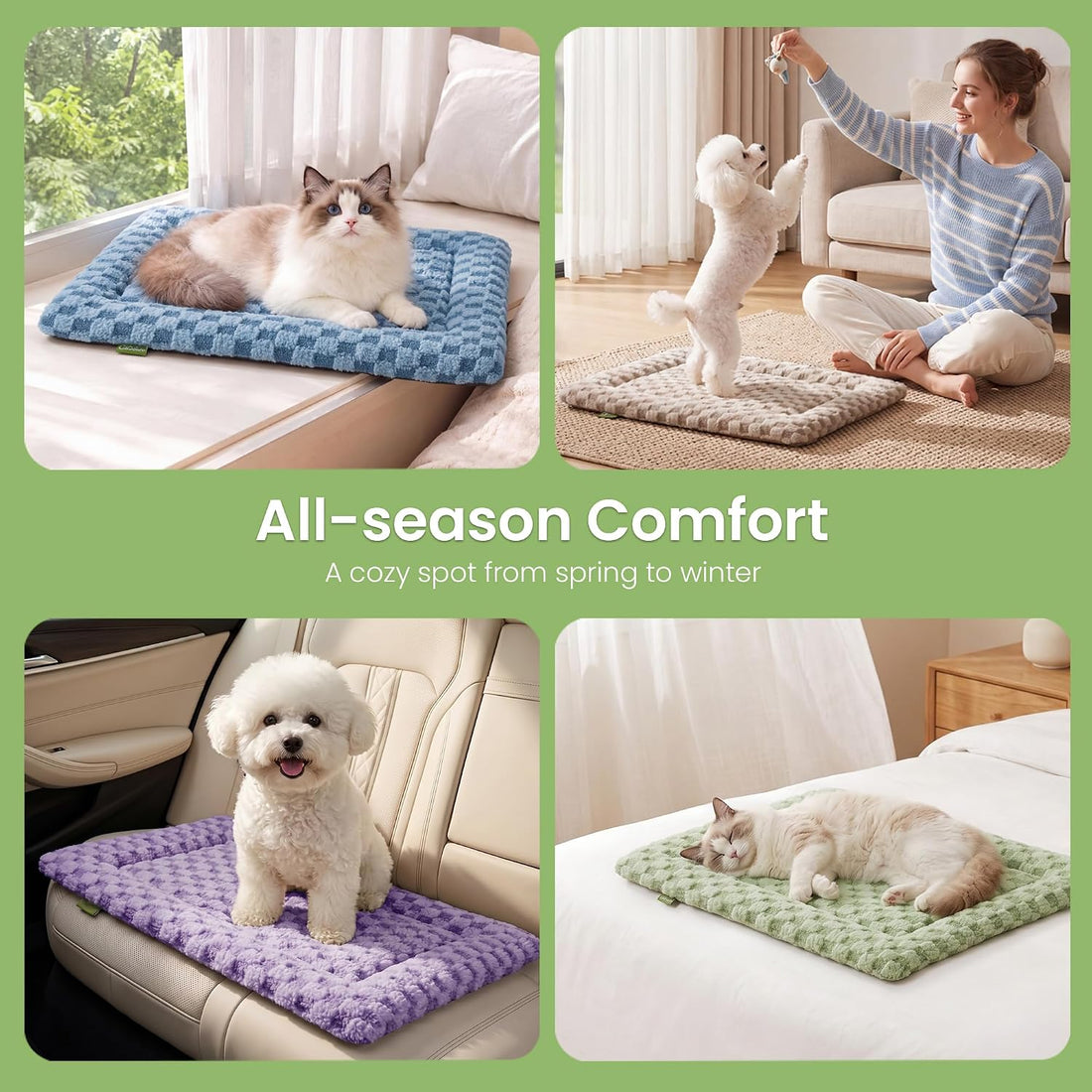 Pet Bed Mat Crate Pad for Cats Small Dogs, Khaki 24''x18''