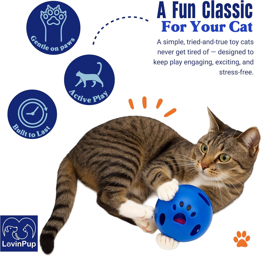 Large Cat Ball Toy with Bell – Blue (4", 1-Pack)
