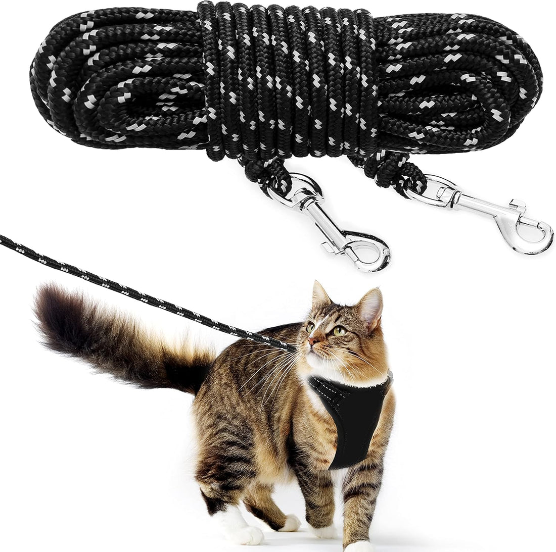 Cat Leash, 15 ft & 30 ft Reflective Long Pet Leash for Outdoor Use