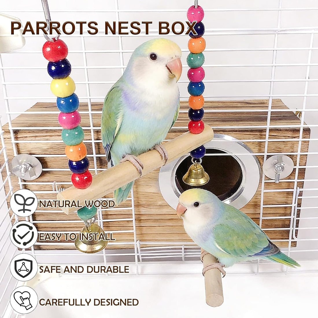 kathson Parakeet Nesting Box,Wooden Cockatiel Breeding Mating