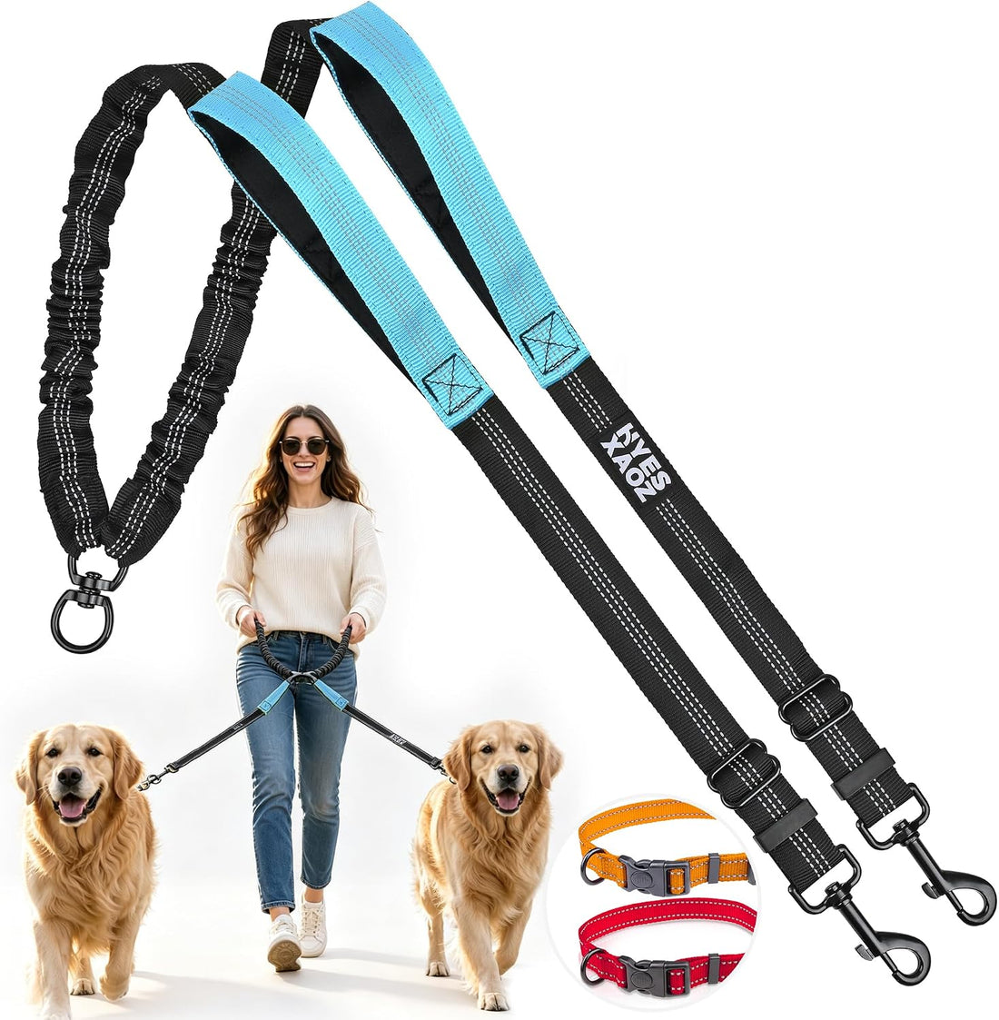 Double Dog Leash No Tangle - Hands Free Lead for 2 Dogs