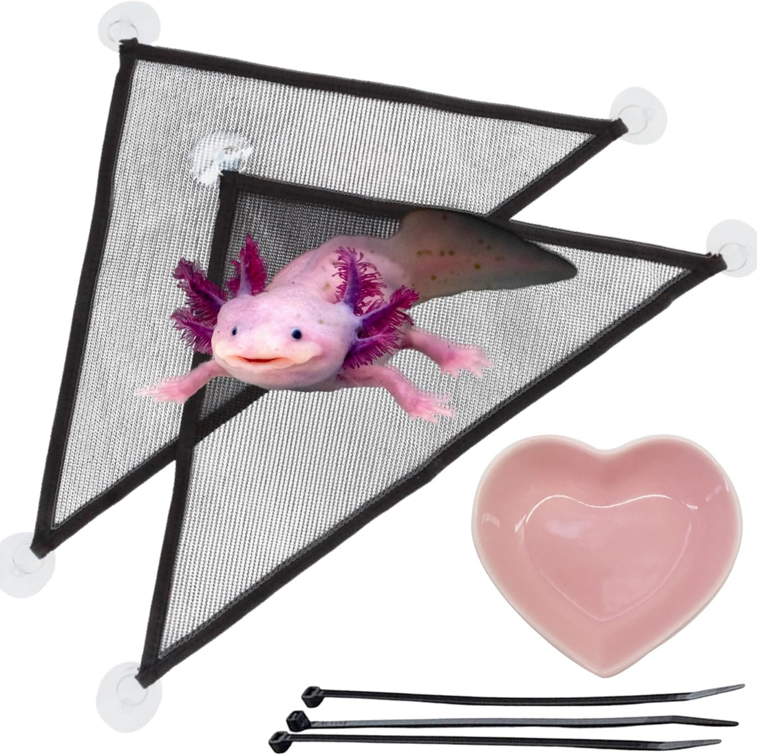 Axolotl Hammock for Aquarium and Ceramic Feeding Dish, Axolotl Hammock