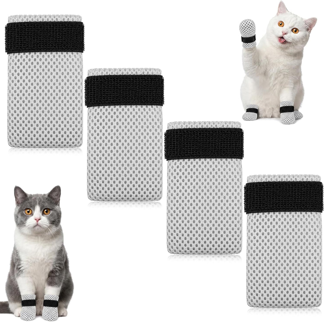 4 Pcs Cat Booties Anti Scratch Mittens Gloves Mesh Cat Claw Covers