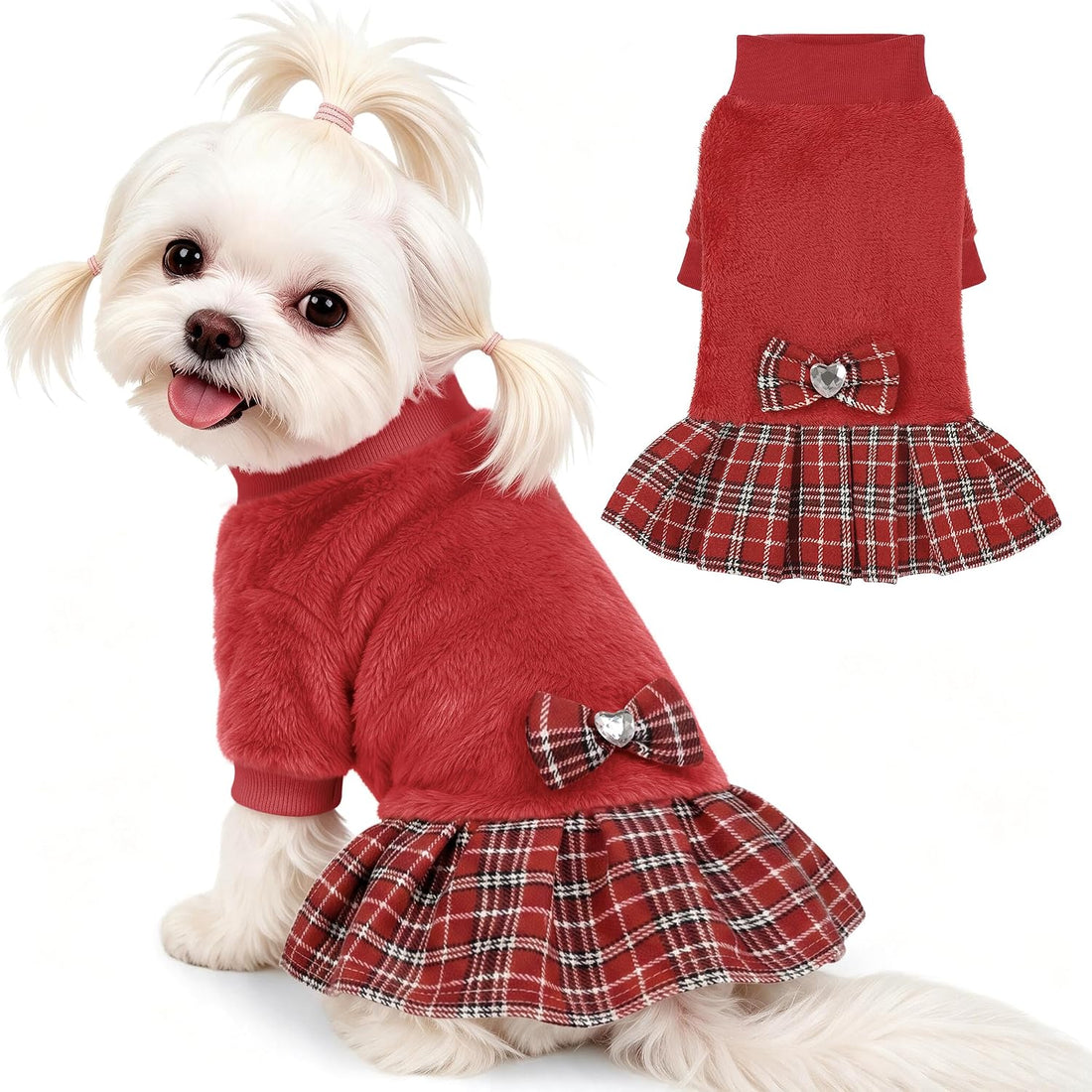 YUDODO Fleece Small Dog Sweater Dress with Bowtie