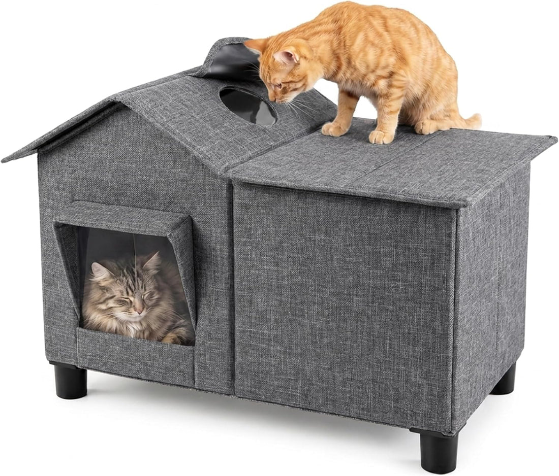 Love's cabin Outdoor Cat House Weatherproof Elevated Cat Bed, Grey