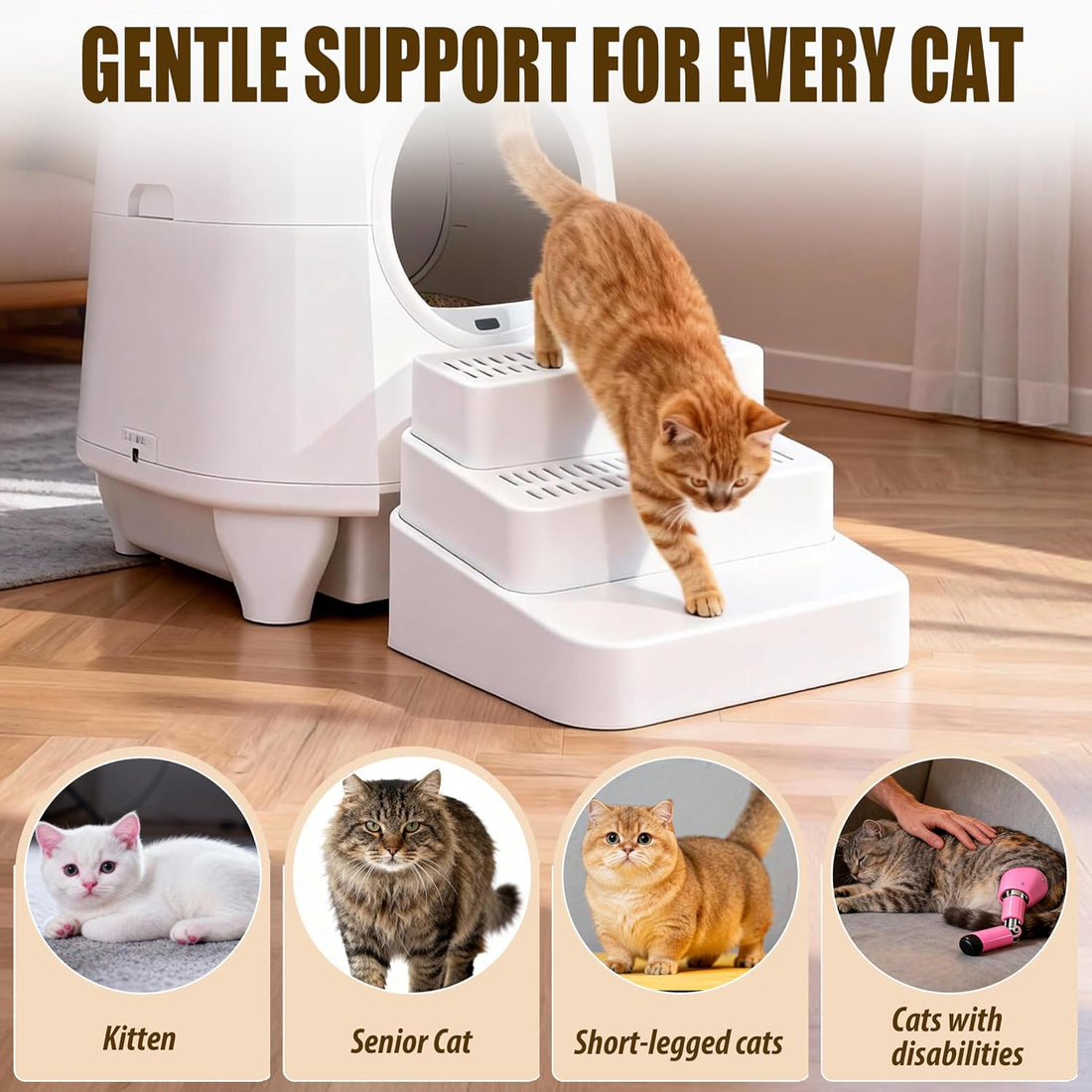 3 Steps Cat Litter Box Step with Cleaning Brush for Automatic Litter