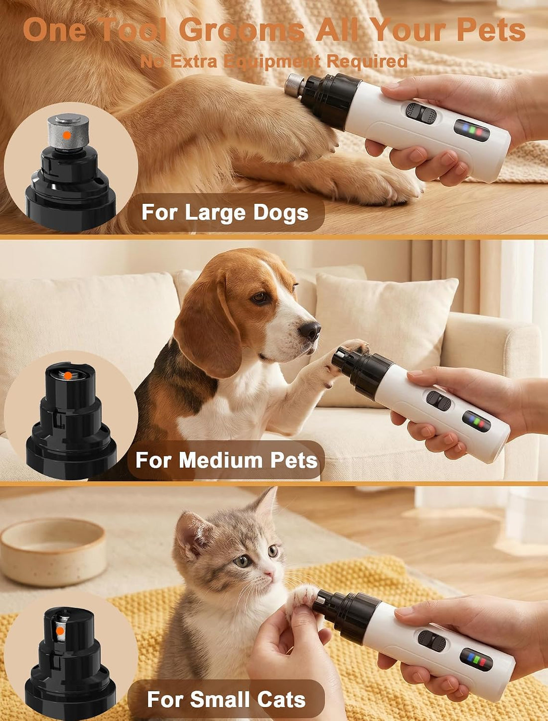 Quiet Electric Pet Nail Grinder with 2 Speeds for Dogs Cats