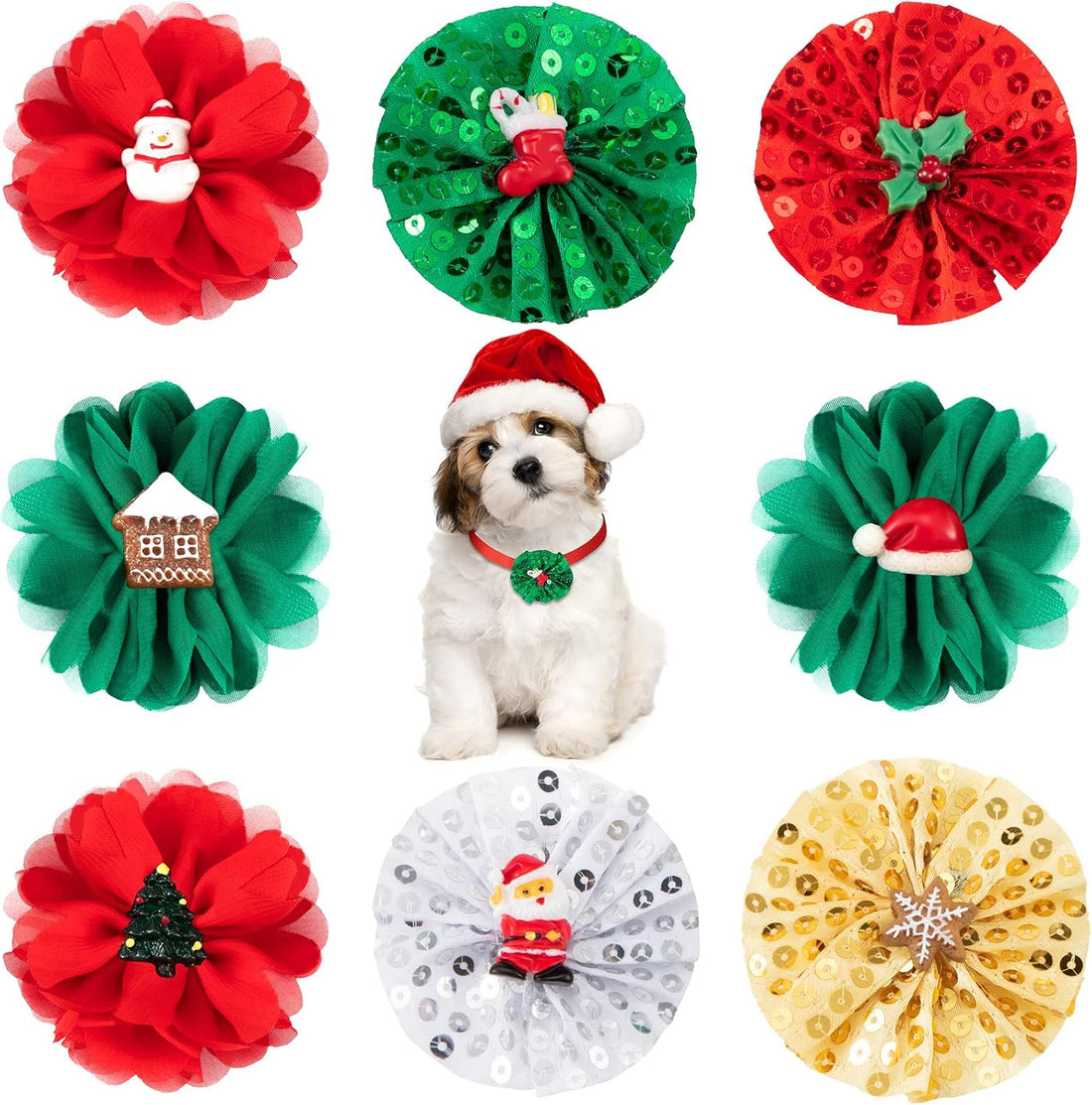 Frienda 8 Pcs Fall Thanksgiving Dog Collar Flower Attachment Bows